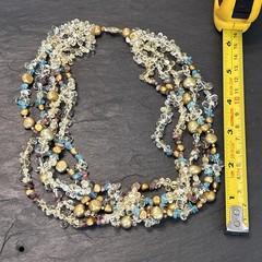 14k Yellow Gold Clasp 5-Strand Quartz Assorted Gemstones Necklace Vintage 18”