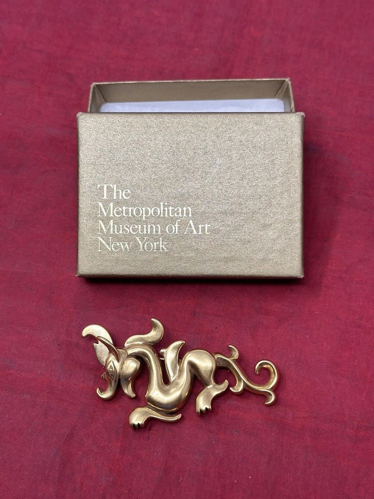 Dragon Brooch Pin Signed MMA Vintage NY Metropolitan Museum of Art Gold Plated