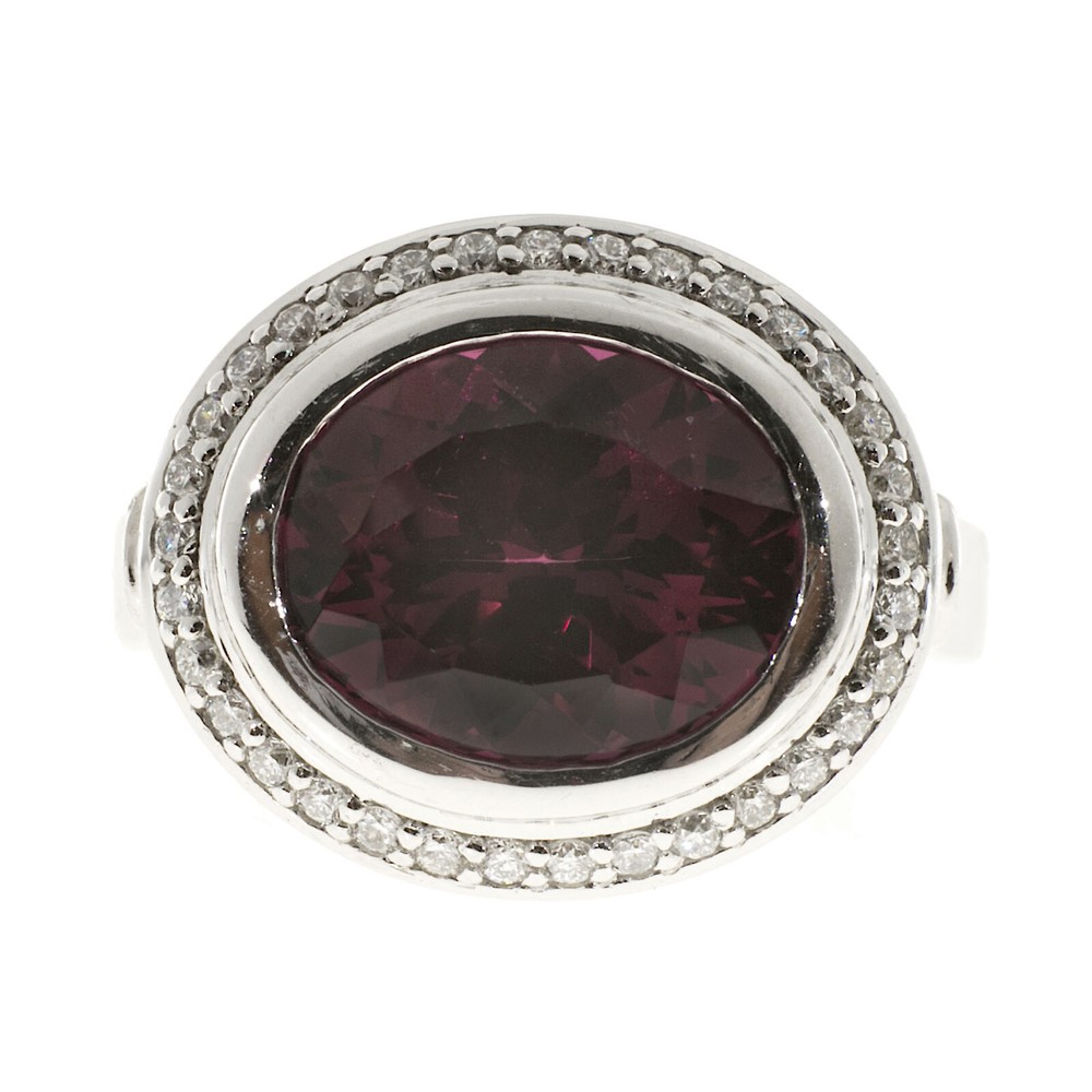 Vintage Estate Red Rhodolite Garnet Platinum .34ct Diamond Ring