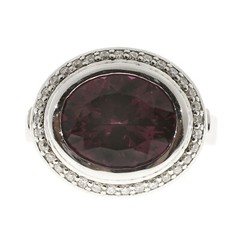Vintage Estate Red Rhodolite Garnet Platinum .34ct Diamond Ring