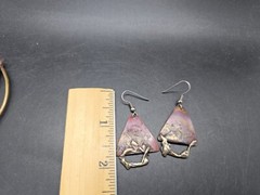 Vintage Copper Metal Earring And Brooch Pin Jewelry Set Handmade Art Soldered
