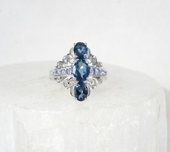 Vintage Sterling Silver 925 Heated London Blue Topaz Tanzanite Ring Size 8