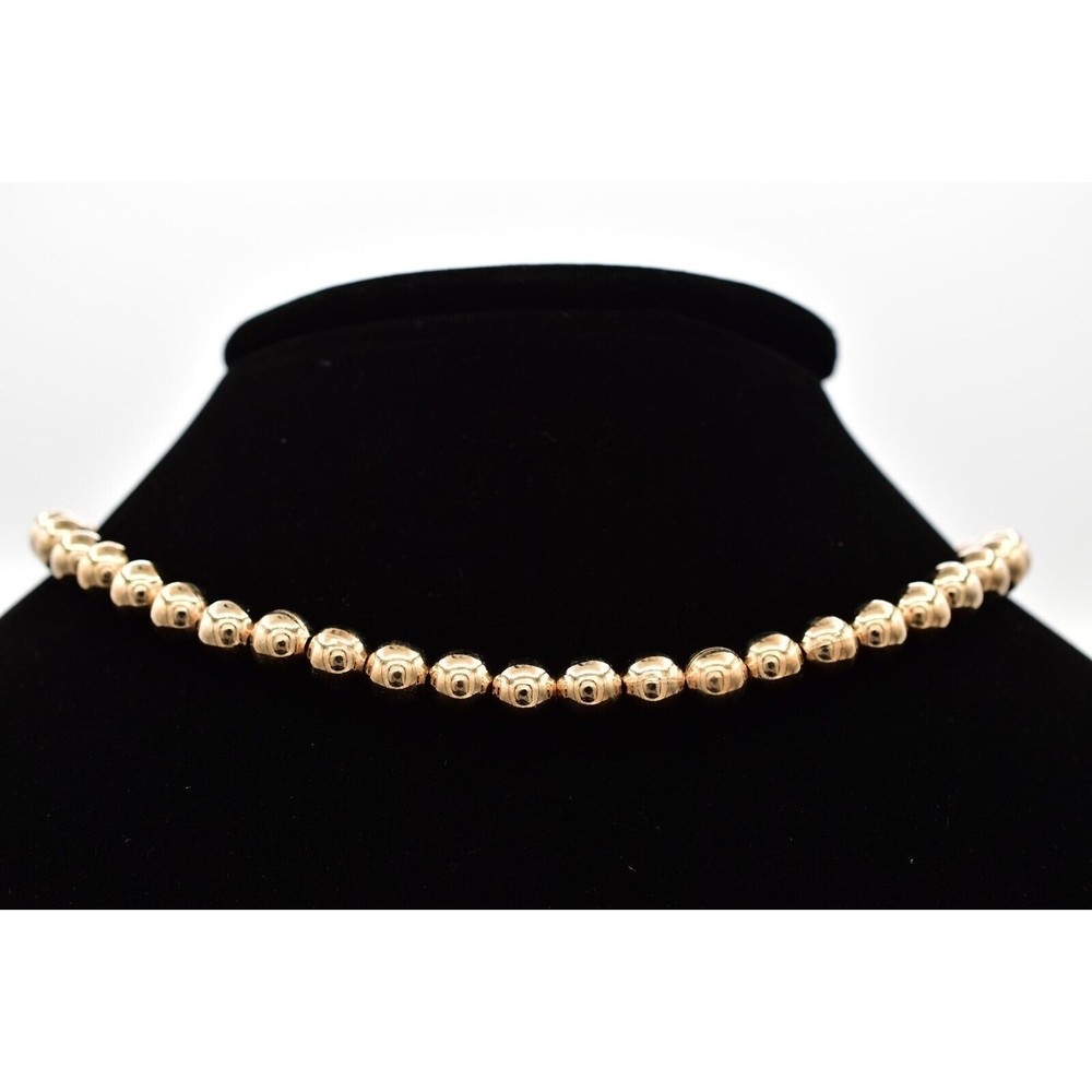 Vintage Choker Necklace Beaded Round Ball Gold Tone Chain Chunky NOS 1980s W1