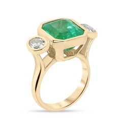 3.90 Ct Natural Emerald Art Deco Vintage Engagement Ring 14K Yellow Gold FN
