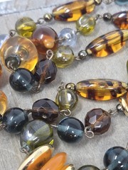 Liz Claiborne Multicolor Glass Lucite Beaded Necklace Autumn Colors 40 Inch VTG