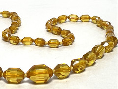 Art Deco Yellow Amber Bakelite Translucent Faceted Bead Necklace 34″ Tested 61g