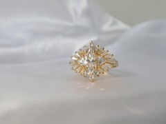 Vintage Sterling Silver 925 Yellow Gold over CZ Baguette Starburst Ring Size 9
