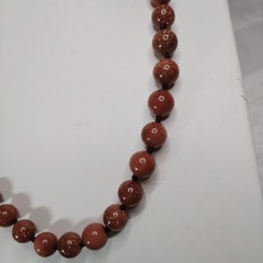 Vtg Goldstone 10mm beaded hand-knotted Necklace Stainless Steel Extender