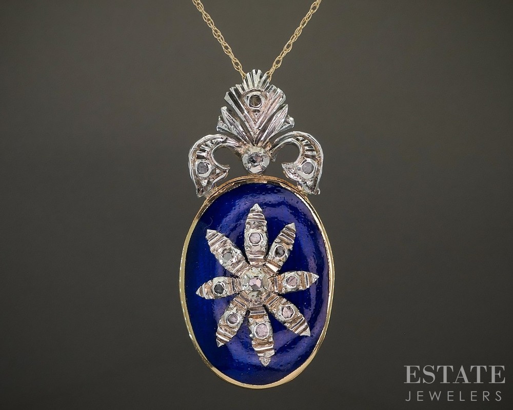 Victorian-inspired 19k Yellow Gold Sterling Rose Cut Diamond Necklace p23996