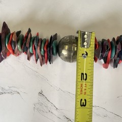 Vtg Bohemian Bright Multicolor Wood Bronze Statement Necklace 21″ Tribal Ethnic