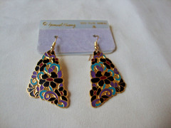 VINTAGE 1970s SAMUEL HUANG CLOISONNE ART NOUVEAU MULTI-COLOR FLOWERS EARRINGS