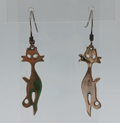 VTG 925 Cat Silhouette 1.5in Drop Earrings Sterling Silver 3g Patina Intact READ