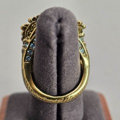 Heidi Daus Gold-Tone Filigree Floral Style Ring Colorful Crystals/Rhinestone 7