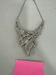 VTG Enamel Silver Tone Necklace With Crystals Adjustable Length Statement Blue