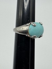 STERLING SILVER TURQUOISE CABOCHON RING SIZE 7.5 925 OVAL BOHO SWIRL