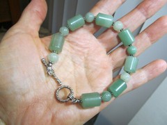 Vintage 925 Sterling Silver Green Stone Beaded Toggle Clasp Bracelet 30g