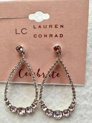 New LAUREN CONRAD Sparkly Rhinestone Lg Hoops Pierced Earrings #10-1