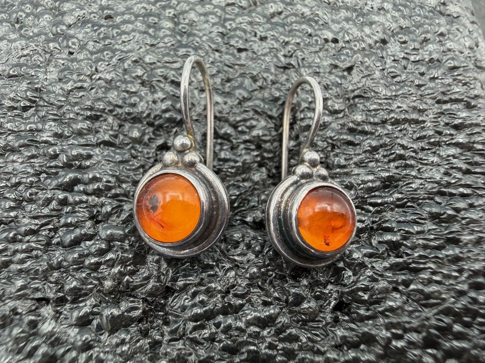 2.67g Vintage Sterling Silver 925 Round Orange Drop Dangle Earrings M