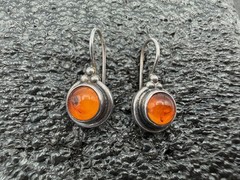 2.67g Vintage Sterling Silver 925 Round Orange Drop Dangle Earrings M
