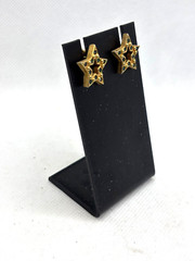 Vintage Avon Gold Tone Star Pierced Stud Earrings with Blue Inset Stones