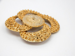 Sacred Geometry Brooch Pin Vintage Designer Signed CM JENT Gold Tone 2.3″