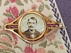 Victorian Jewellery SILB.DOUBLE Mourning Photo Pin Brooch Memento Mori c.1900