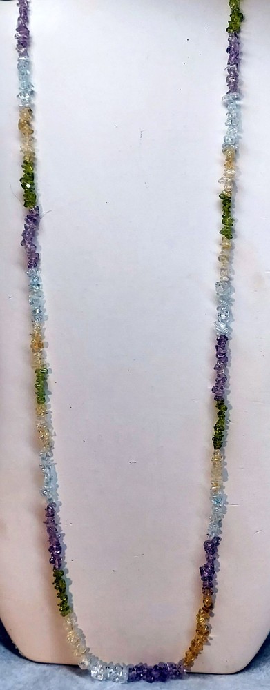 Vintage 32in Necklace – Citrine, Amethyst, Aventurine, Clear Quartz – No Clasp