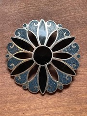 Vintage M. Ocampo Taxco Mexico Sterling Silver 925 Flower Brooch Pendant Inlay