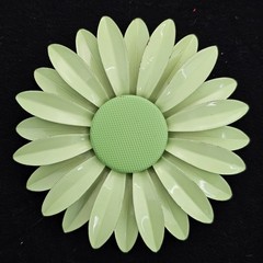 Vintage Green Enamel Double Layered Daisy Flower Brooch Pin 3″ Mod 60s Retro