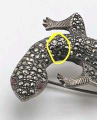 5½” Long Vintage Sterling Silver Marcasite Lizard Gecko Red Eyes Pin Brooch 30g