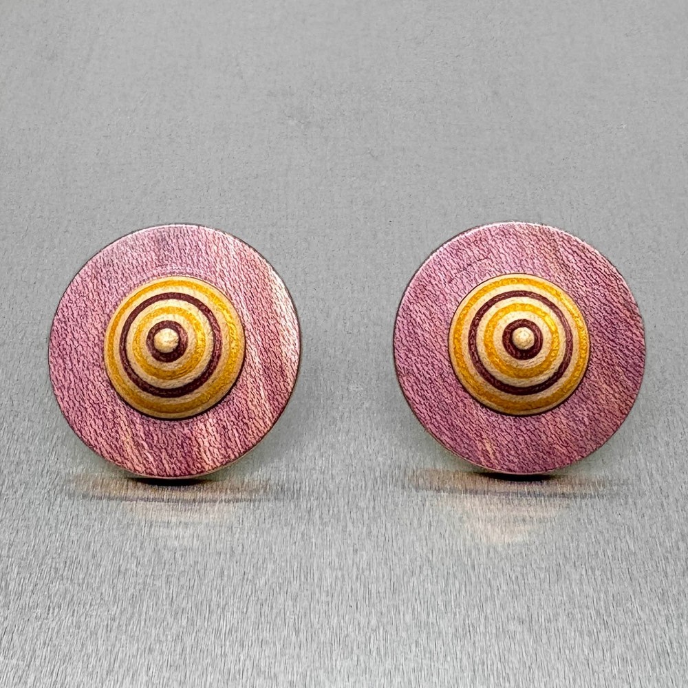 Vtg PETER CHATWIN British Modernist Contemporary WOOD EARRINGS Sterling 1980 #2
