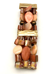 Filigree Glass Bead MOP Bead CopperTone Bead GT Spacer Bar Stretch Bracelet