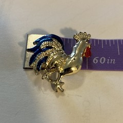 GERRY’S ROOSTER Blue Feathers BROOCH Signed ENAMEL VINTAGE 1980’s Bird Lovers