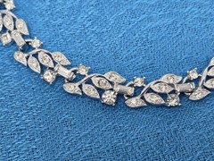 Rhodium Plated Clear Crystal Choker Necklace 15.5 Inches Vintage Leaves Unsigned