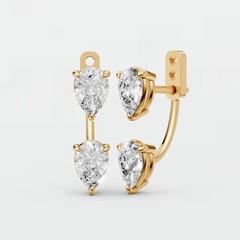 Front Back Drop Jacket Earrings Pear Cut Lab Grown Diamond Prong Setting