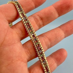 Vintage Rhinestone Bracelet Gold Tone Cup Chain Pastel Color Prong Set Stones 7″