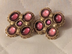 Vintage Purple Glass Round & Oval Cabochons Gold Toned Pierced Post Earrings
