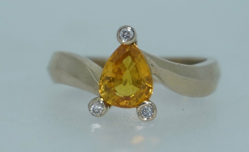 14K Natural 1 Carat Yellow Sapphire & Diamond Ring
