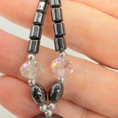 Vintage Necklace Hematite Beads and Pendant Glass Crystals 17 Inches