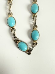 Vintage Turquoise Glass Cabochon Link Bracelet Silver Tone Settings 7.5”