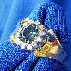Original EARTH MINED Teal Blue SAPPHIRE DIAMOND Engagement Ring SOLID 14K GOLD 9