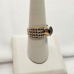 Vintage 925 Sterling Silver Topaz Faceted Flat Silver Dot Etch Ring Size 8.5