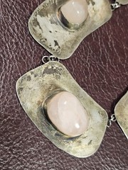 Vintage Mid-Century Modernist Sterling Silver & Pink Quartz Statement…