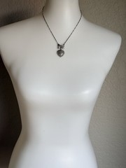Vintage 1928 Heart And Bow Pendant Necklace Silver Tone Marcasite Accents 17”in