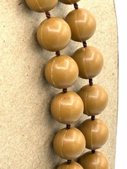 Vintage Caramel Tan Plastic Bead Long Rope Necklace Hand Knotted 1960s