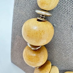 Vintage Boho Natural Wood Bead Statement Necklace 26″ Chunky Earthy – 70s Vibe