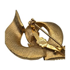 Ribbon Brooch Abstract Design Three Clear Rhinestones Textured Gold Tone Vtg