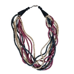 Vintage Multi Strand Beaded Necklace Signed Casual Corner Boho Tribal Wood Beads