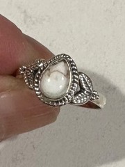 Sterling Silver 925 White Buffalo Gemstone Pear Ring Native American Size 6.75