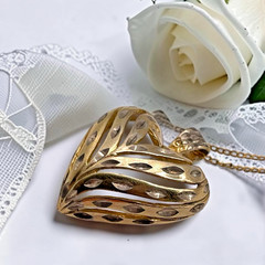 Vermeil 925 Sterling Silver Diamond Cut Open Design Puffy Heart Pendant Necklace